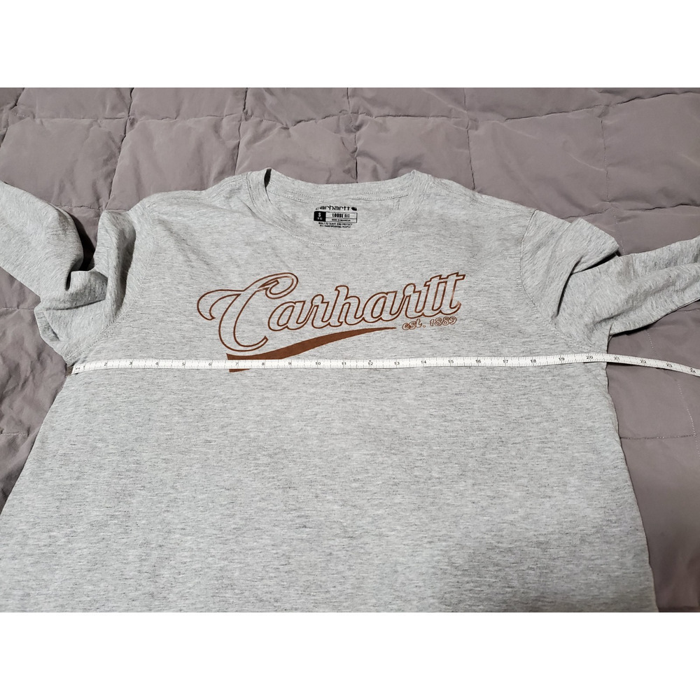 Carhartt Youth Logo Long Sleeve Shirt Gray Loose Fit Kids Size S 4/6 - Picture 3 of 11